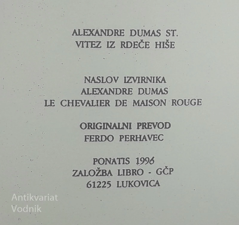 VITEZ IZ RDEČE HIŠE, Alexandre Dumas