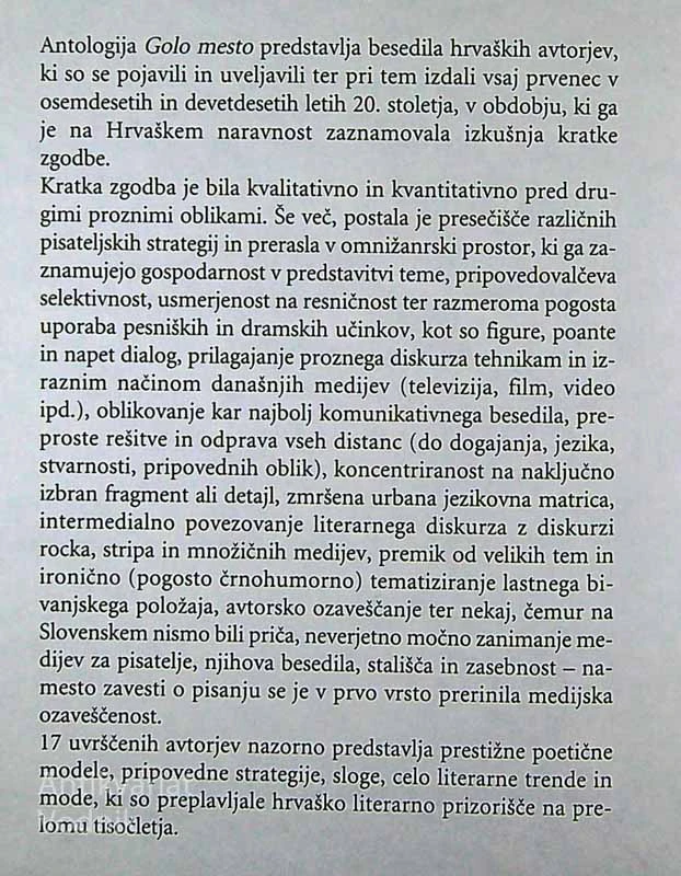 GOLO MESTO, Antologija hrvaške kratke proze