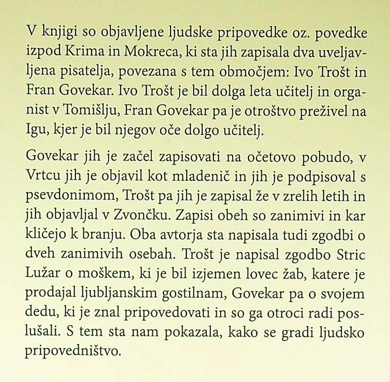 PRIPOVEDKE IZPOD KRIMA IN MOKRCA, Ivo Trošt in Fran Govekar