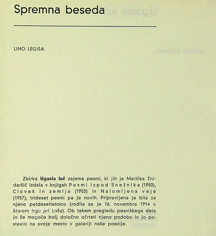 UGASLA LUČ, Marička Žnidaršič