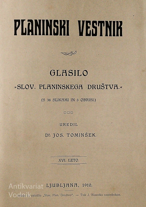 PLANINSKI VESTNIK, uredil Dr. Jos. Tominšek