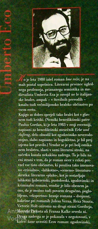 IME ROŽE, Umberto Eco
