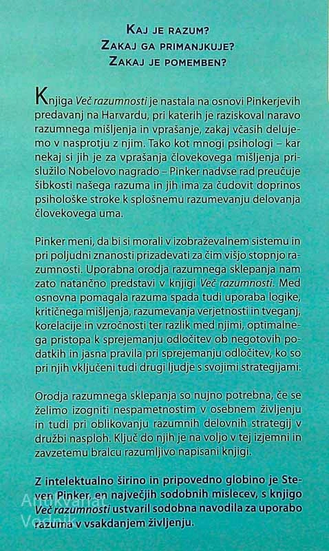 VEČ RAZUMNOSTI; VODNIK ZA BOLJŠO UPORABO UMA, Steven Pinker
