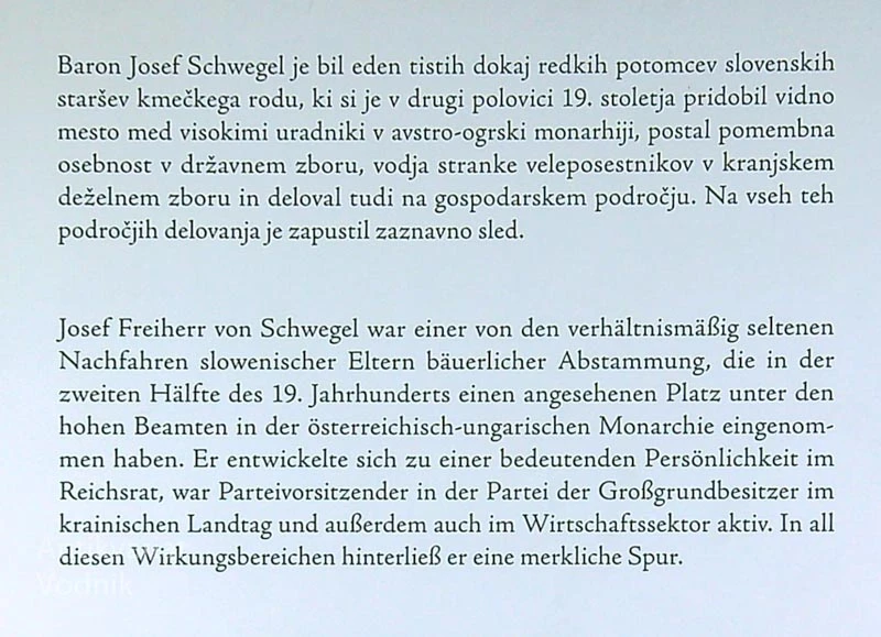 BARON JOSEF SCHWEGEL; SPOMINI IN PISMA