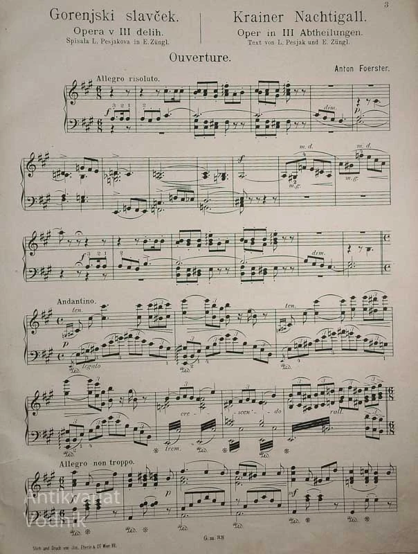 GORENJSKI SLAVČEK / KRAINER NACHTIGAIL, zložil Anton Foerster