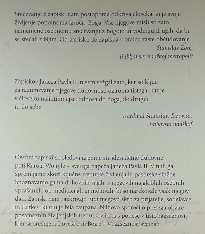 VES SEM V BOŽJIH ROKAH, Karol Wojtyla – Janez Pavel II