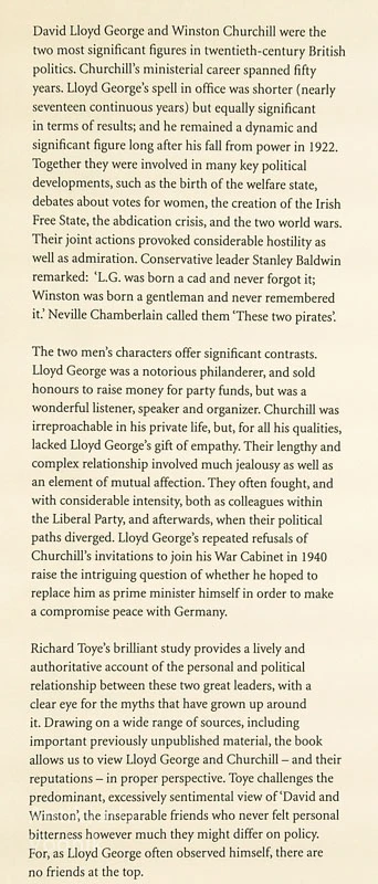 LLOYD GEORGE & CHURCHILL; RIVALS FOR GREATNESS, Richard Toye
