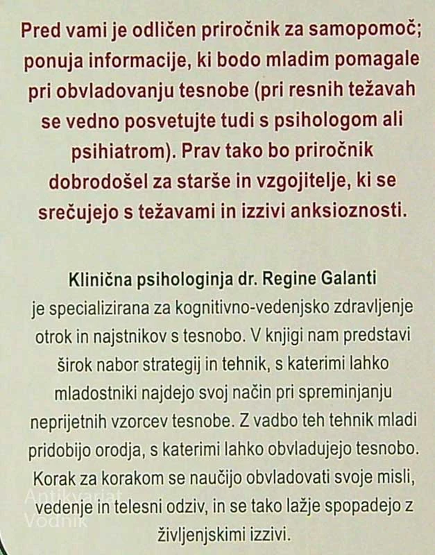 OBVLADOVANJE TESNOBE ZA NAJSTNIKE, Dr. Regine Galanti