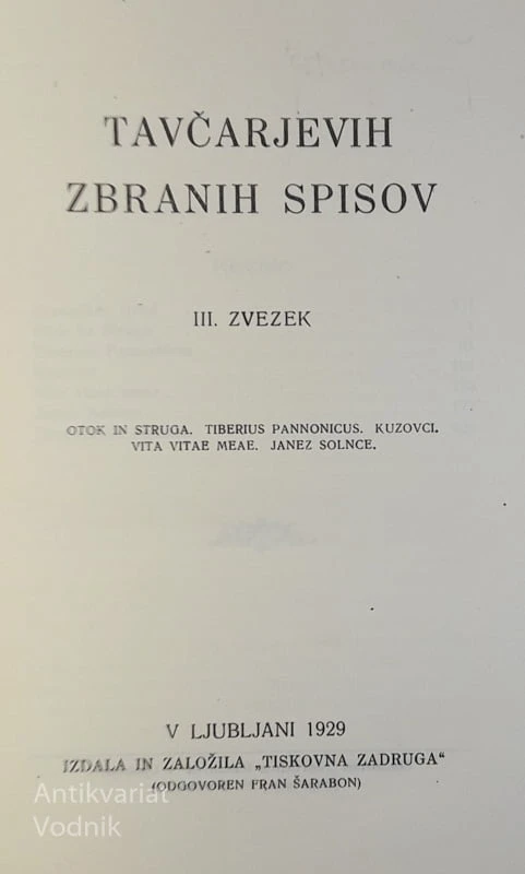 Dr. Ivan Tavčar, ZBRANI SPISI, III. zvezek