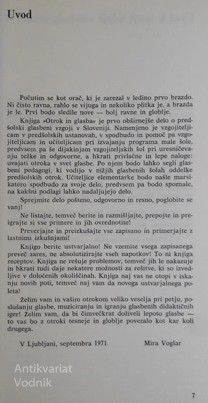 OTROK IN GLASBA: METODIKA PREDŠOLSKE GLASBENE VZGOJE, Mira Voglar