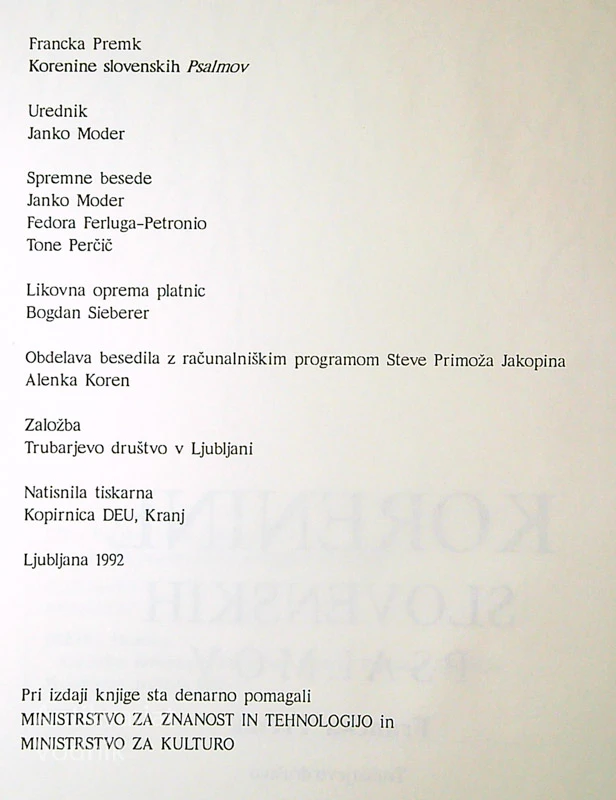 KORENINE SLOVENSKIH PSALMOV, Francka Premk