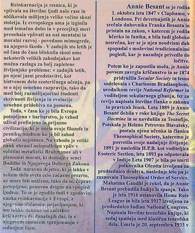 REINKARNACIJA; TEOZOFSKI PRIROČNIK II., Annie Besant