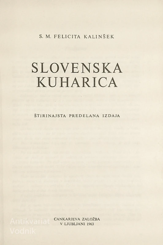 SLOVENSKA KUHARICA, S. M. Felicita Kalinšek