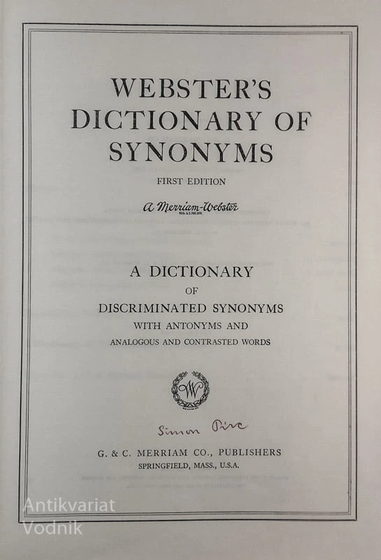 WEBSTERS DICTIONARY OF SYNONIMS, prva izdaja