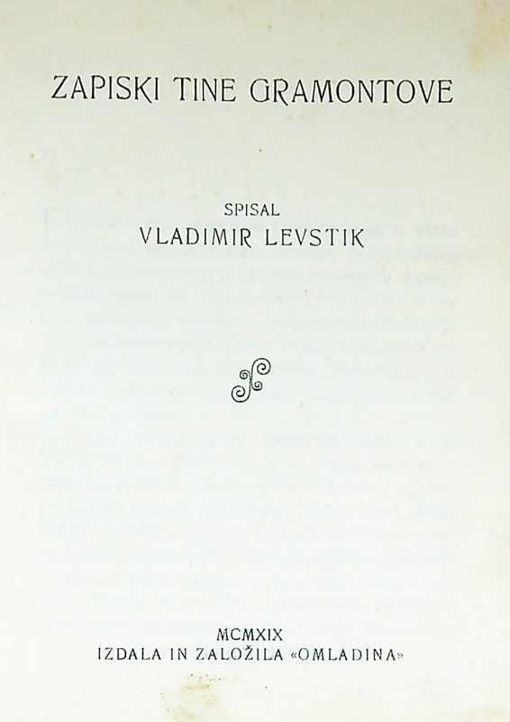 ZAPISKI TINE GRAMONTOVE, Vladimir Levstik