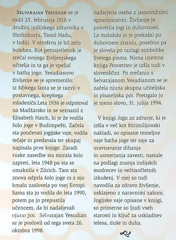 JOGA ZA ZDRAVJE, Selvarajan Yesudian in Elisabeth Haich