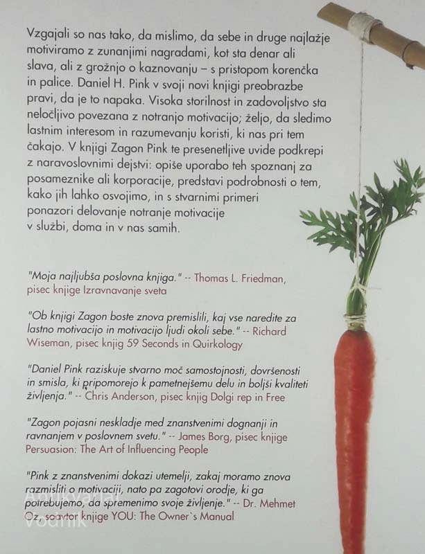ZAGON; PRESENETLJIVA RESNICA O TISTEM, KAR NAS DEJANSKO MOTIVIRA, Daniel H. Pink