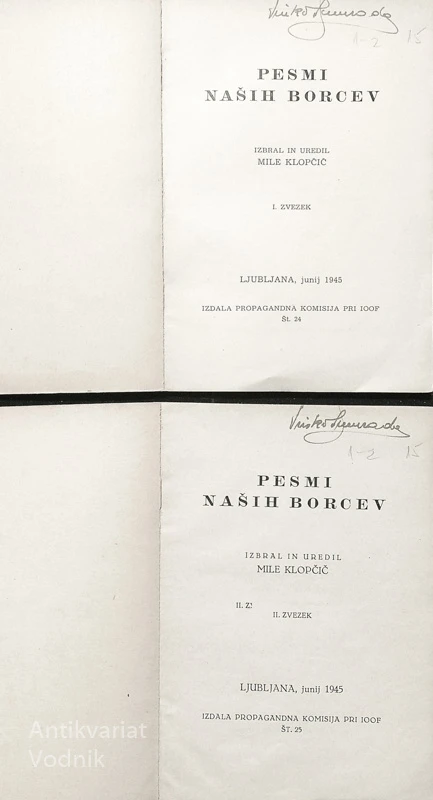 PESMI SLOVENSKIH BORCEV I., uredil Mile Klopčič