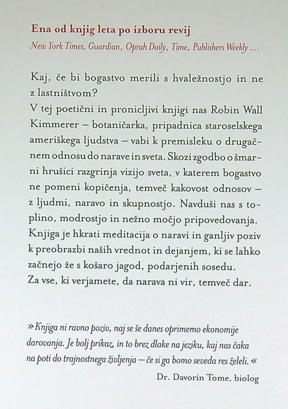 OBILJE IN VZAJEMNOST V NARAVNEM SVETU, Robin Wall Kimmerer