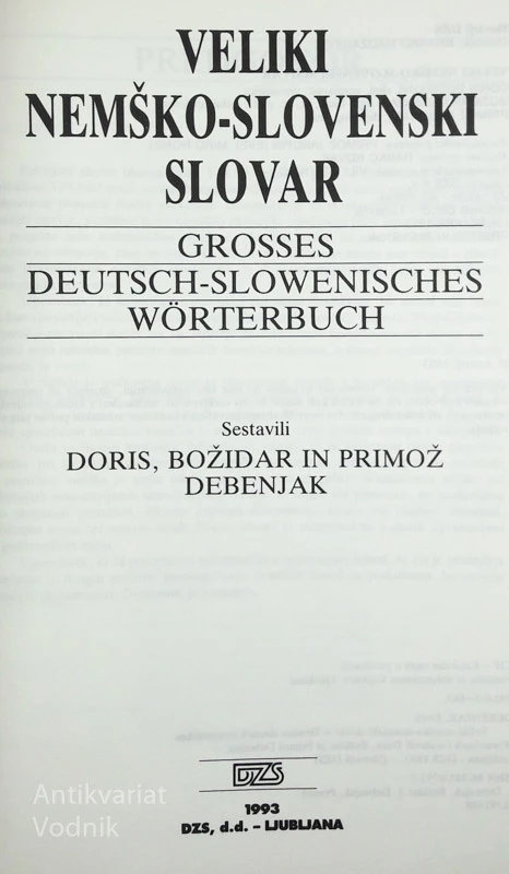 VELIKI NEMŠKO-SLOVENSKI SLOVAR, D. B. in P. Debenjak