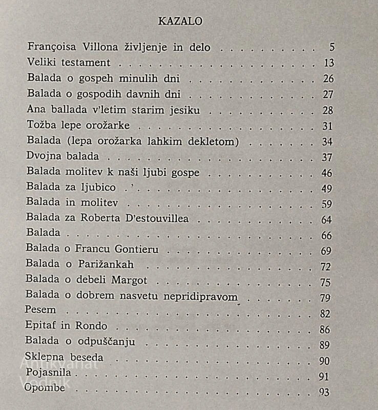 VELIKI TESTAMENT, François Villon