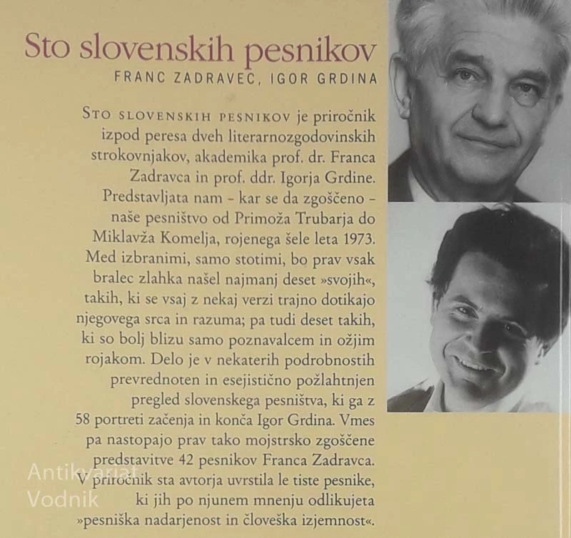 STO SLOVENSKIH PESNIKOV, Franc Zadravec in Igor Grdina