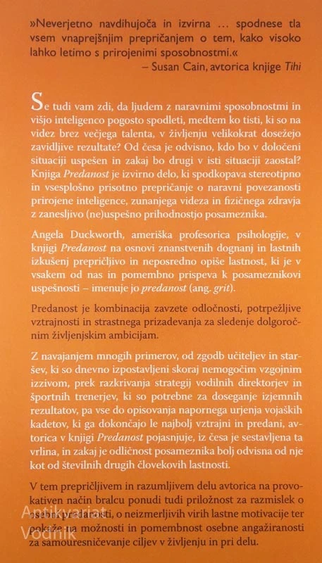 PREDANOST; MOČ STRASTI IN VZTRAJNOSTI V ŽIVLJENJU IN DELU, Angela Duckworth