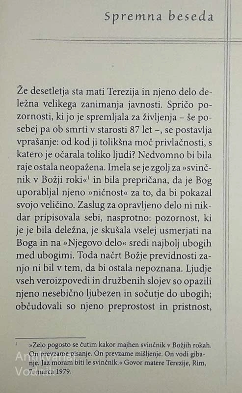 MATI TEREZIJA: PRIDI, BODI MOJA LUČ, izbor in komentar Brian Kolodiejchuk MC