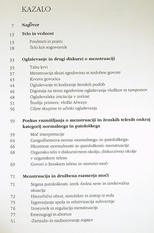 O MENSTRUACIJI; TELO V DISKURZU, DISKURZ V TELESU, Renata Šribar
