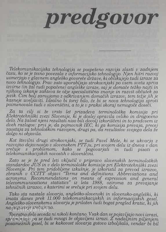 ANGLEŠKO-SLOVENSKI/SLOVENSKO-ANGLEŠKI SLOVAR, TELEKOMUNIKACIJE, Pavel Meše