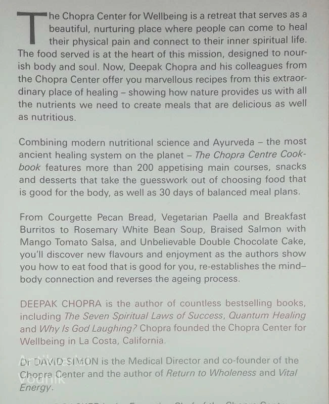THE CHOPRA CENTRE COOKBOOK, Deepak Chopra