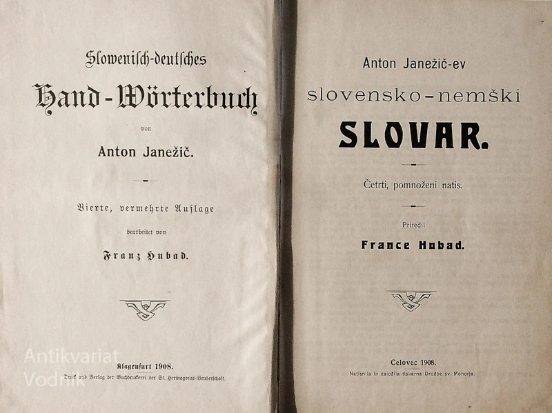 SLOVENSKO-NEMŠKI SLOVAR, Anton Janežič-ev