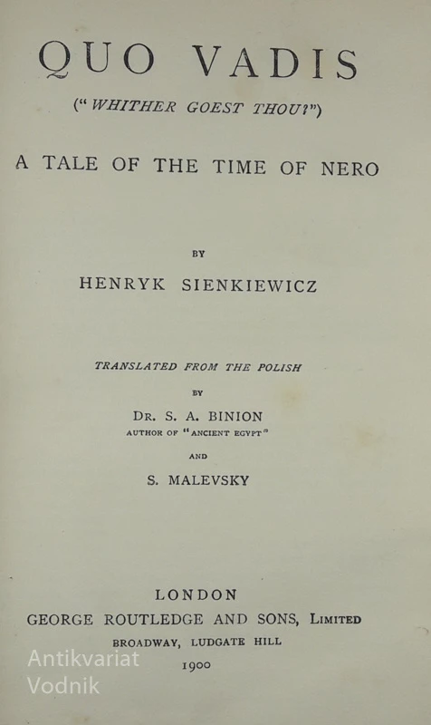 QUO VADIS: A TALE OF THE TIME OF NERO, Henryk Sienkiewicz