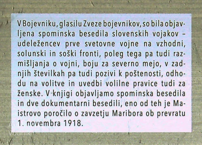BOJEVNIK; SPOMINI VOJNIH VETERANOV PRVE SVETOVNE VOJNE, več avtorjev
