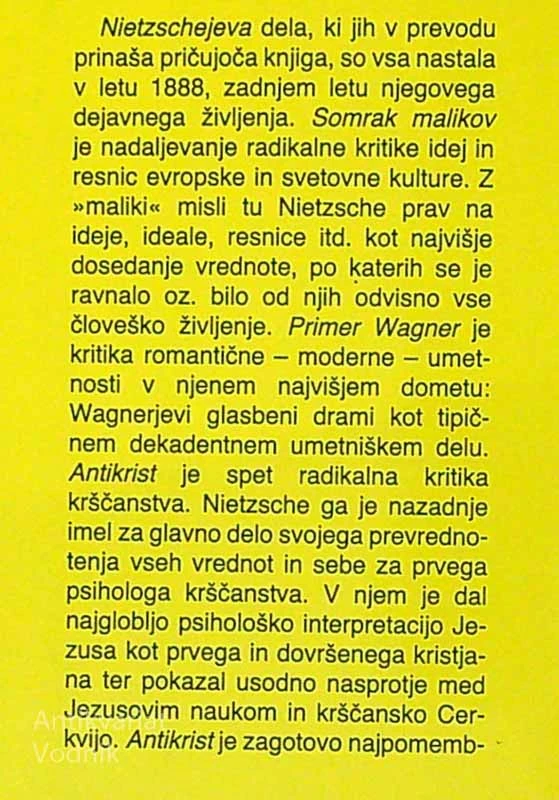 SOMRAK MALIKOV, PRIMER WAGNER, ECCE HOMO, ANTIKRIST, Friedrich Nietzsche