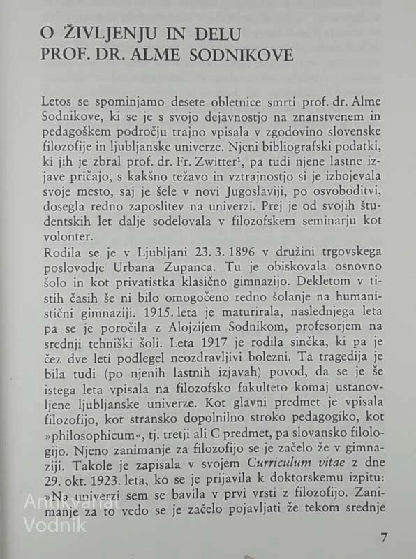IZBRANI FILOZOFSKI ZAPISKI, Alma Sodnik