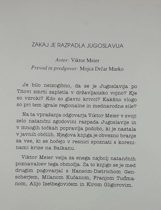 ZAKAJ JE RAZPADLA JUGOSLAVIJA, Viktor Meier