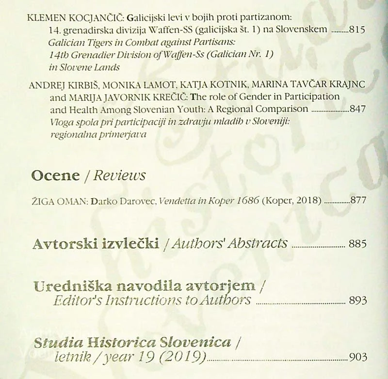 STUDIA HISTORICA SLOVENICA (1 – 3)