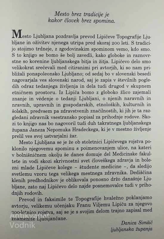 TOPOGRAFIJA C. KR. DEŽELNEGA GLAVNEGA MESTA LJUBLJANE, Dr. Fran Viljem Lipič