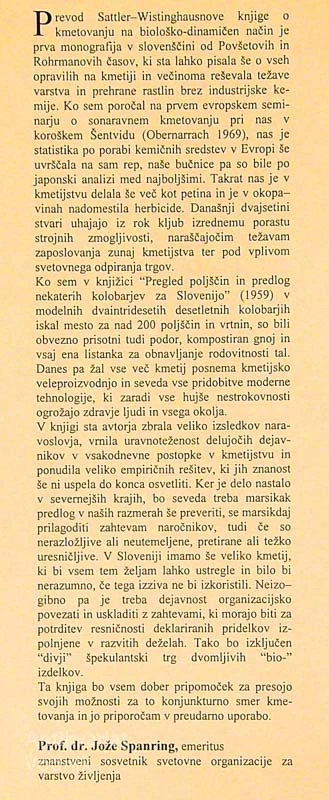 KMETOVANJE PO BIOLOŠKO-DINAMIČNI METODI, F. Sattler in E. v. Wistinghausen
