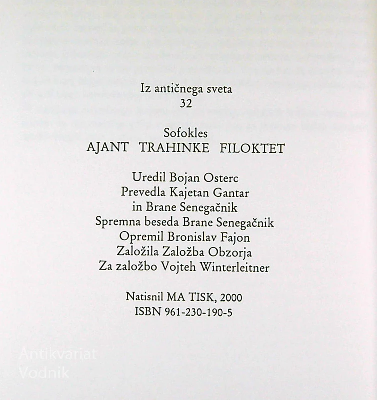 AJANT, TRAHINKE, FILOKTET, Sofokles