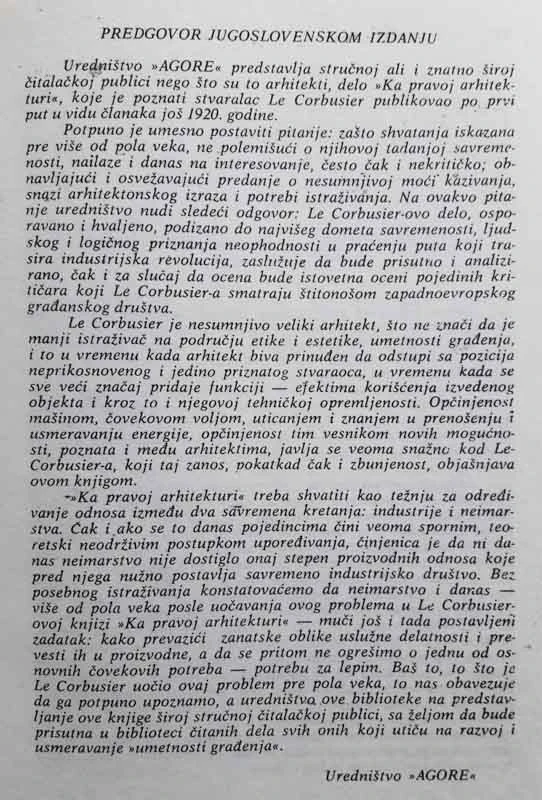 KA PRAVOJ ARHITEKTURI, Le Corbusier