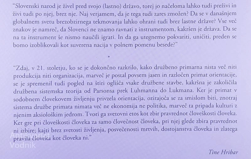 PREŽIVETJE NARODA; AVTONOMNOST DUHA IN SUVERENOST DRŽAVE, Tine Hribar
