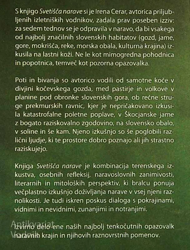 SVETIŠČA NARAVE; SEDEM TEDNOV VSEŽIVOSTI, Irena Cerar