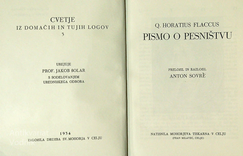 PISMO O PESNIŠTVU, Horatius – Sovre