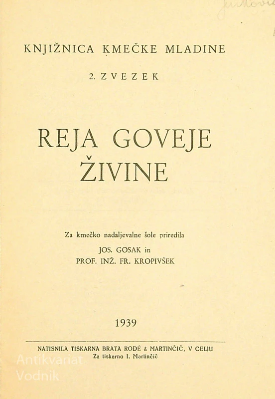 KNJIŽNICA KMEČKE MLADINE; REJA GOVEJE ŽIVINE