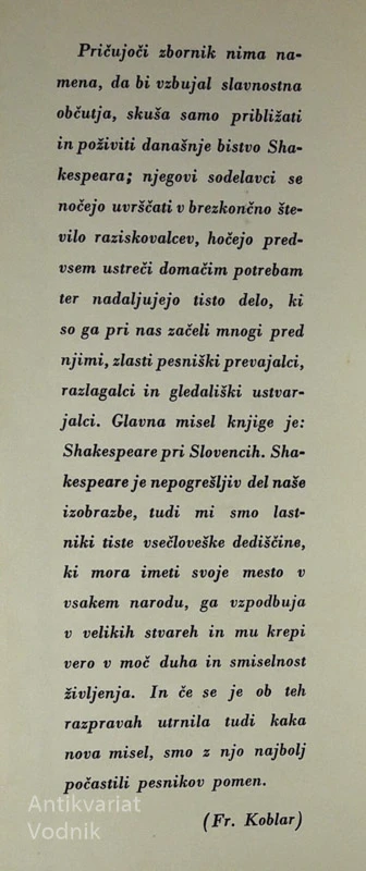 WILLIAM SHAKESPEARE PRI SLOVENŠČINI, uredil France Koblar
