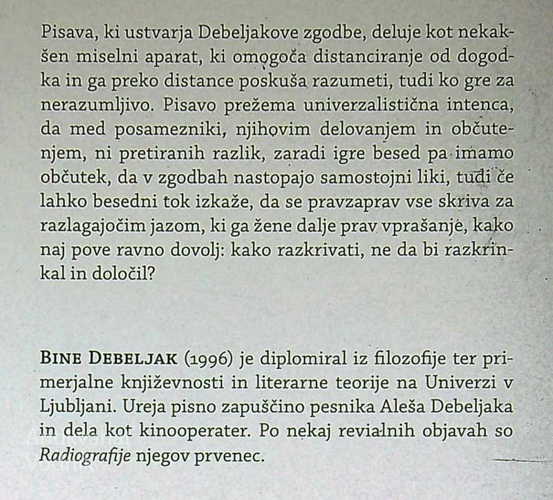 RADIOGRAFIJE, Bine Debeljak