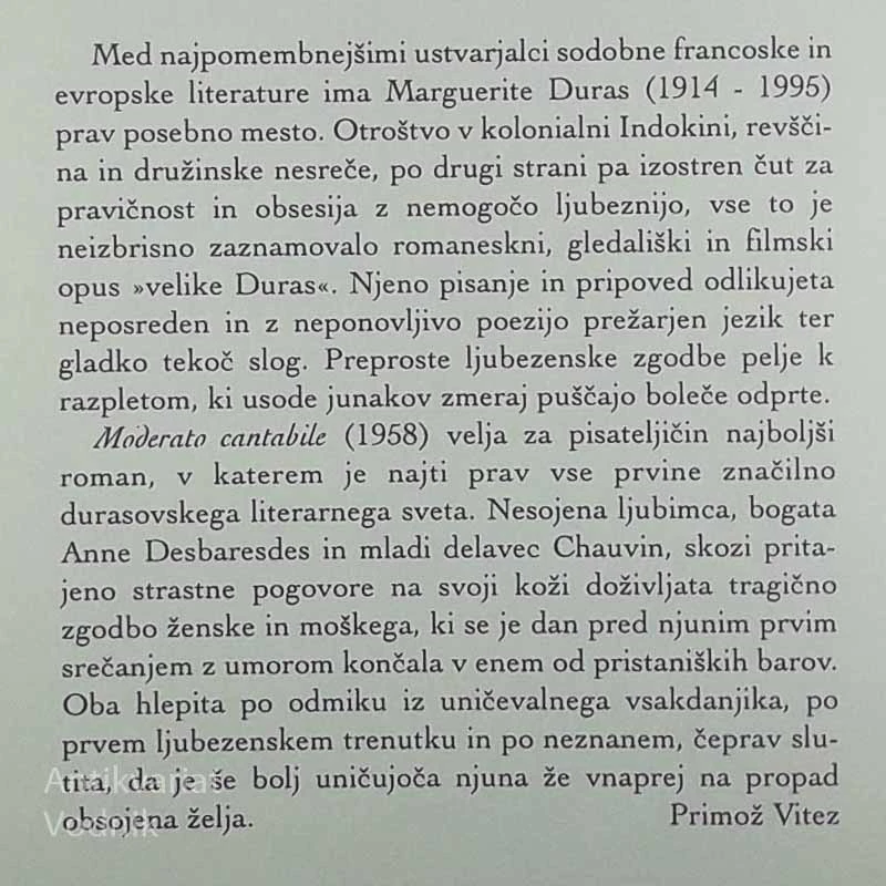 MODERATO CANTABILE, Marguerite Duras