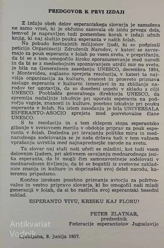 ESPERANTSKO-SLOVENSKI IN SLOVENSKO-ESPERANTSKI SLOVAR, Otmar Avsec